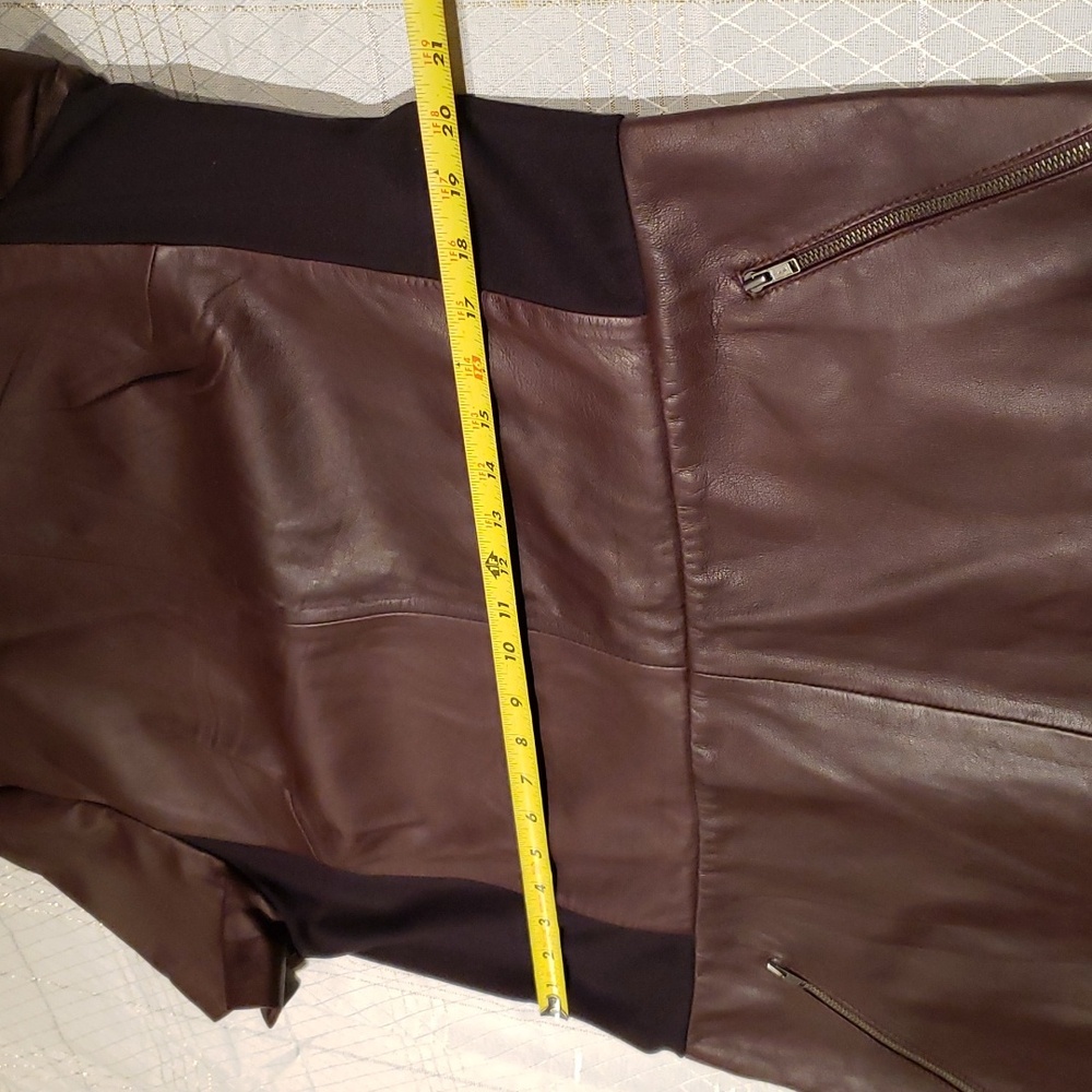 Halogen NORDSTROM New Leather & Ponte Knit Shift Dress ESPRESSO BLACK Womens XLP - Picture 7 of 16